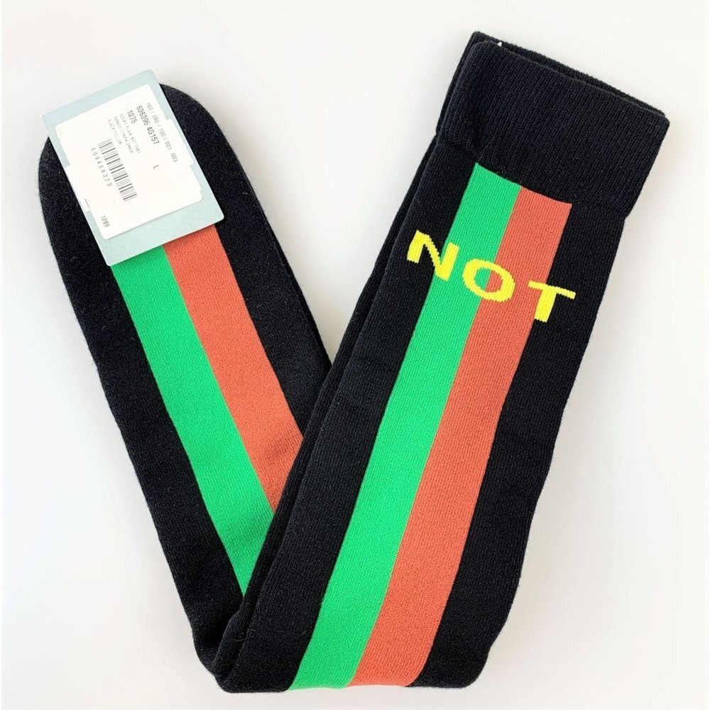 NWT Gucci Men's Fake/not Striped Knit Socks In Black Size L - Picture 6 of 10